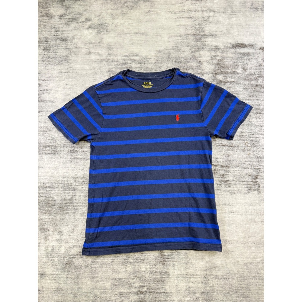 Polo Ralph Lauren Boys Navy Blue Royal Blue Striped Short Sleeve T-Shirt Size M